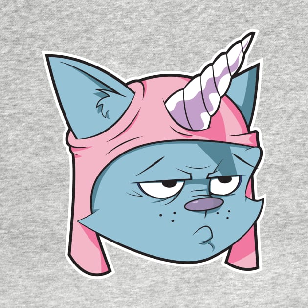 blue cat with a pink Unicorn hat by CoySoup